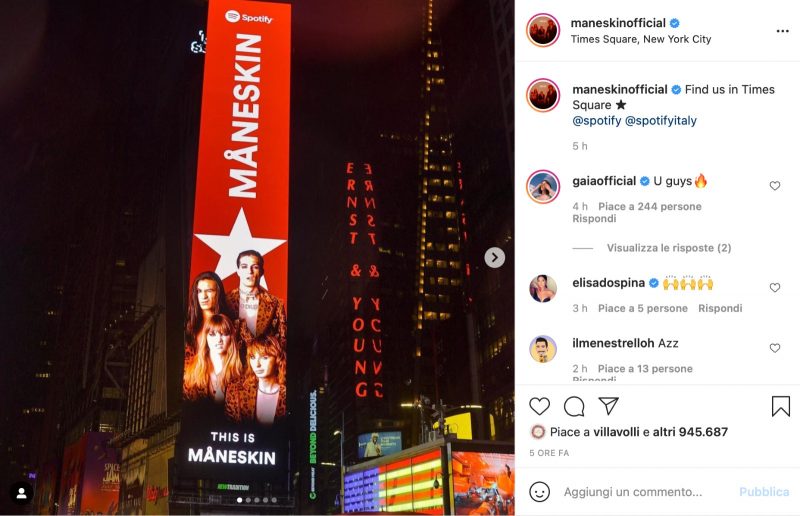 Maneskin: la band arriva sui grattacieli di New York